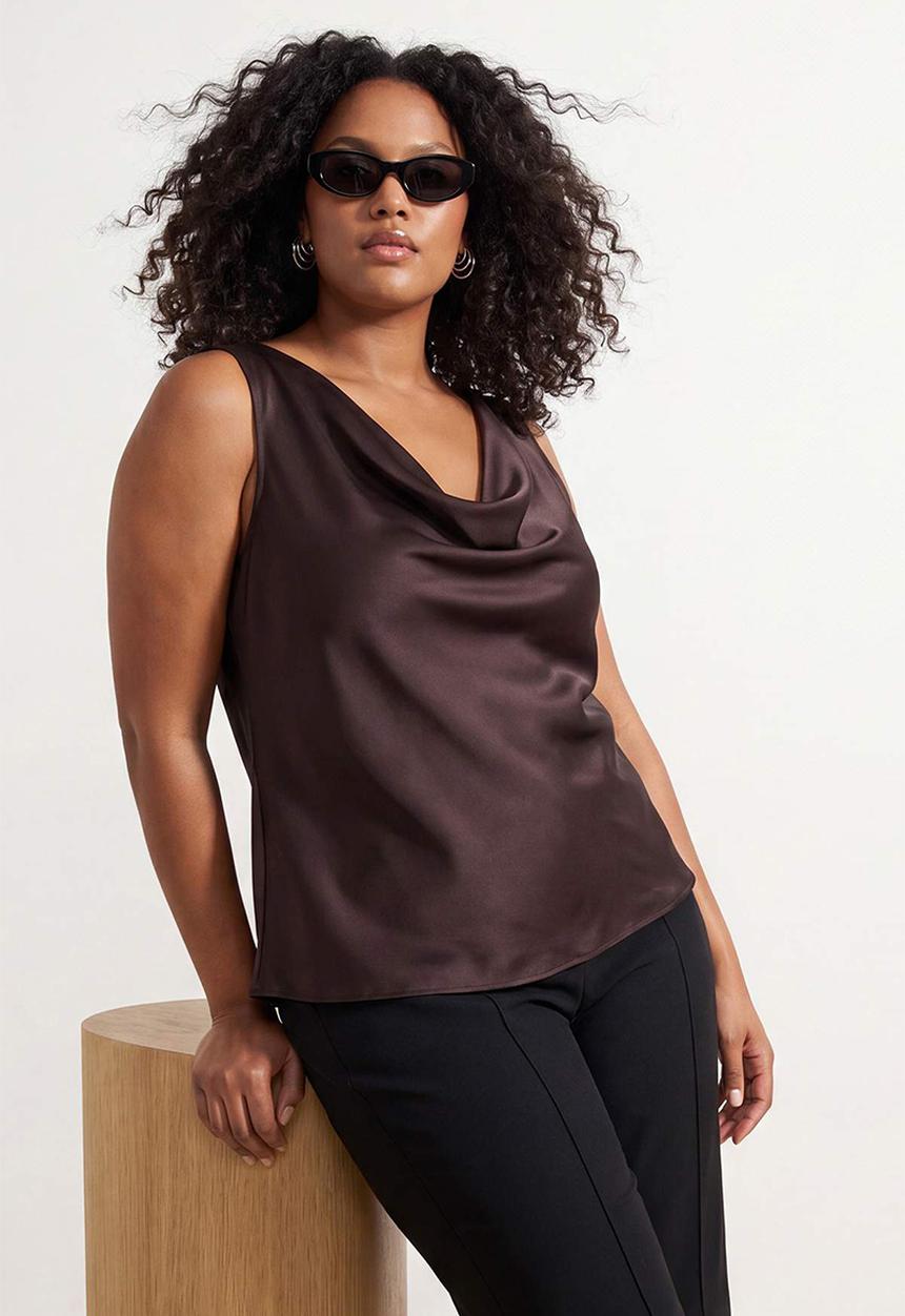 Trendyol - Plus satin woven blouse - dark brown