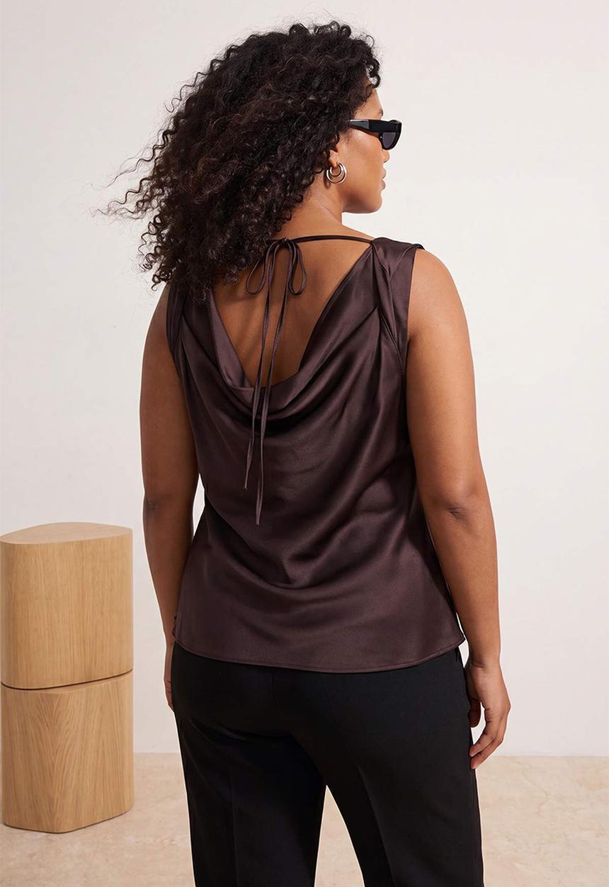 Trendyol - Plus satin woven blouse - dark brown