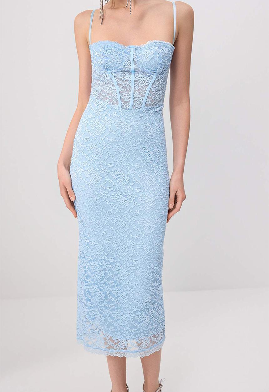 Trendyol - Lace Detail Midi Dress - Light Blue
