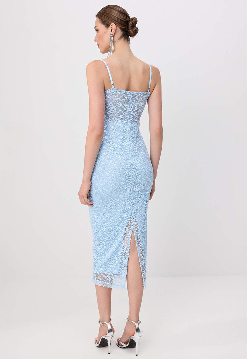 Trendyol - Lace Detail Midi Dress - Light Blue