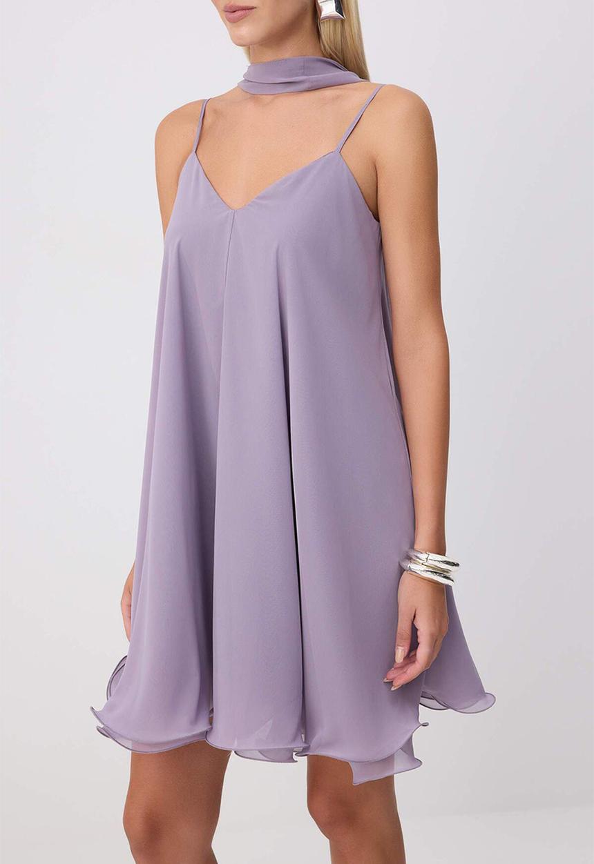 Trendyol - A-Line Chiffon Mini Dress - Lilac