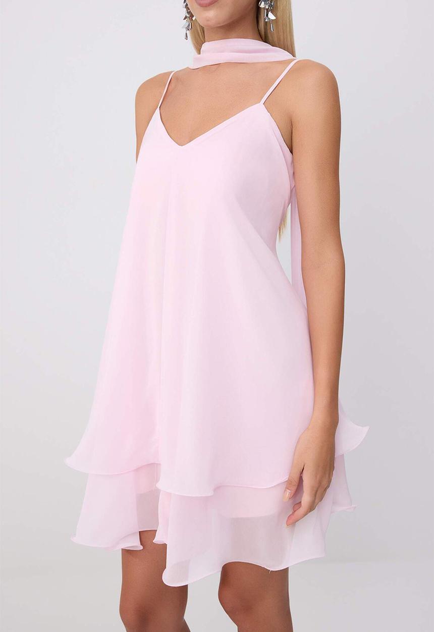 Trendyol - A-Line Chiffon Mini Dress - Pink