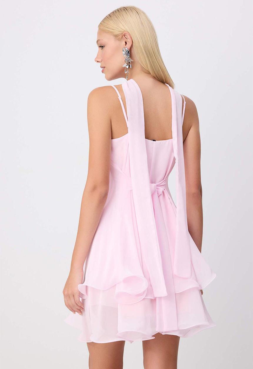 Trendyol - A-Line Chiffon Mini Dress - Pink