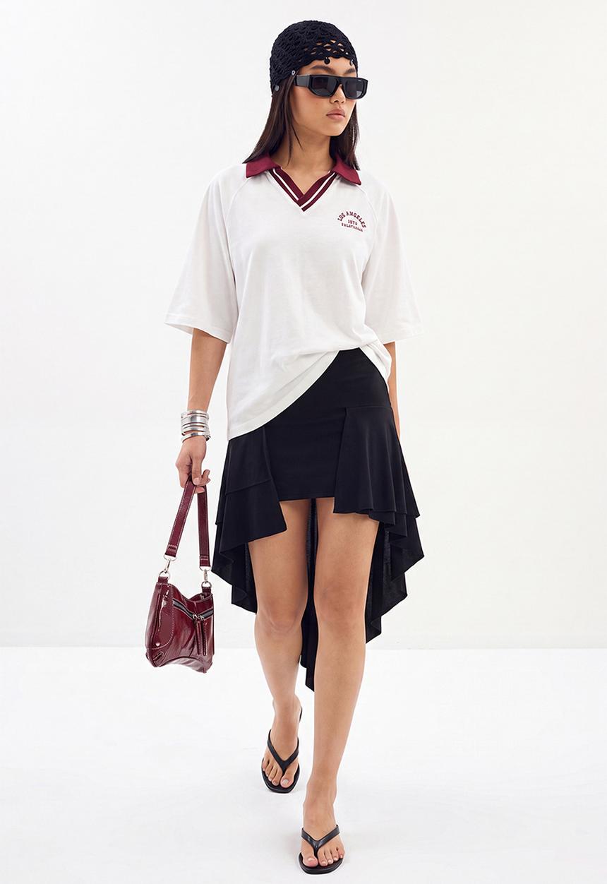 Trendyol - Ruffle Detail Midi Knit Skirt - Black