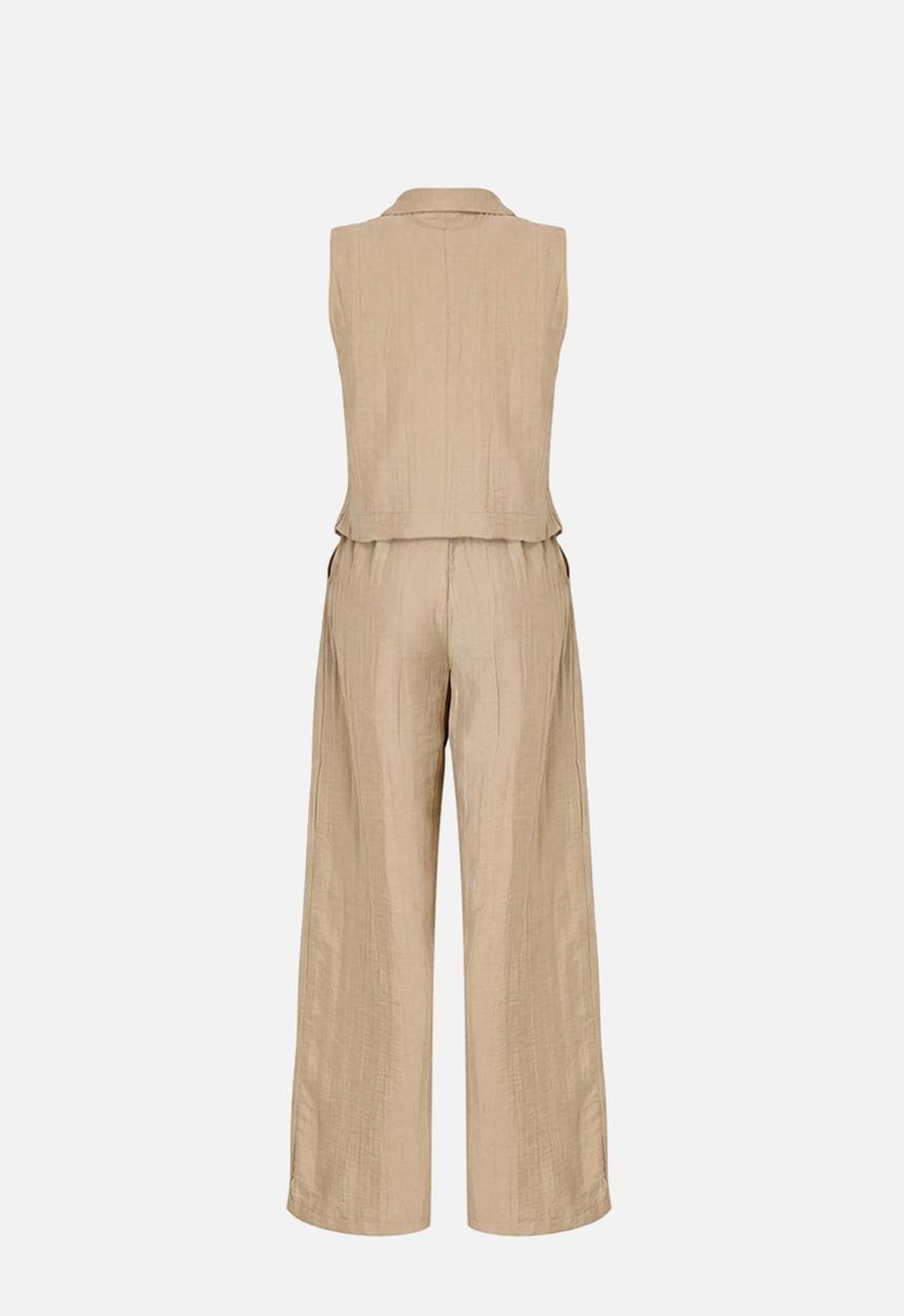 Trendyol - Linen-Look Top and Bottom Set - Light Khaki