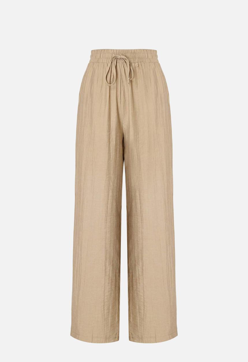 Trendyol - Linen-Look Top and Bottom Set - Light Khaki