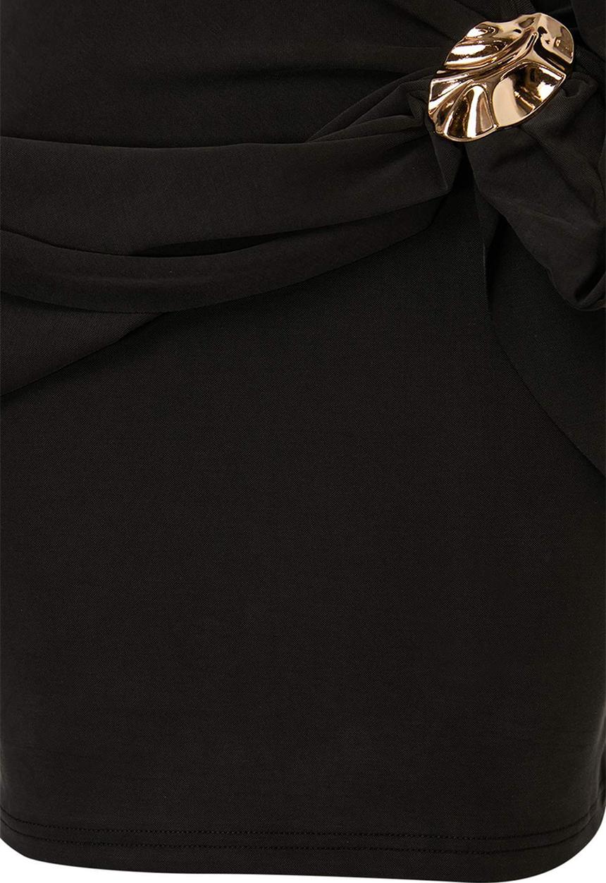 Trendyol - Premium Lyocell Bell-Shaped Mini Knit Dress with Accessory Detail - Black