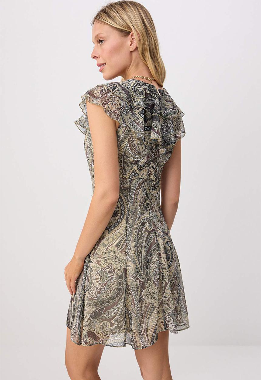 Trendyol - Shawl Print A-Line Mini Dress - Yellow-Multicolour