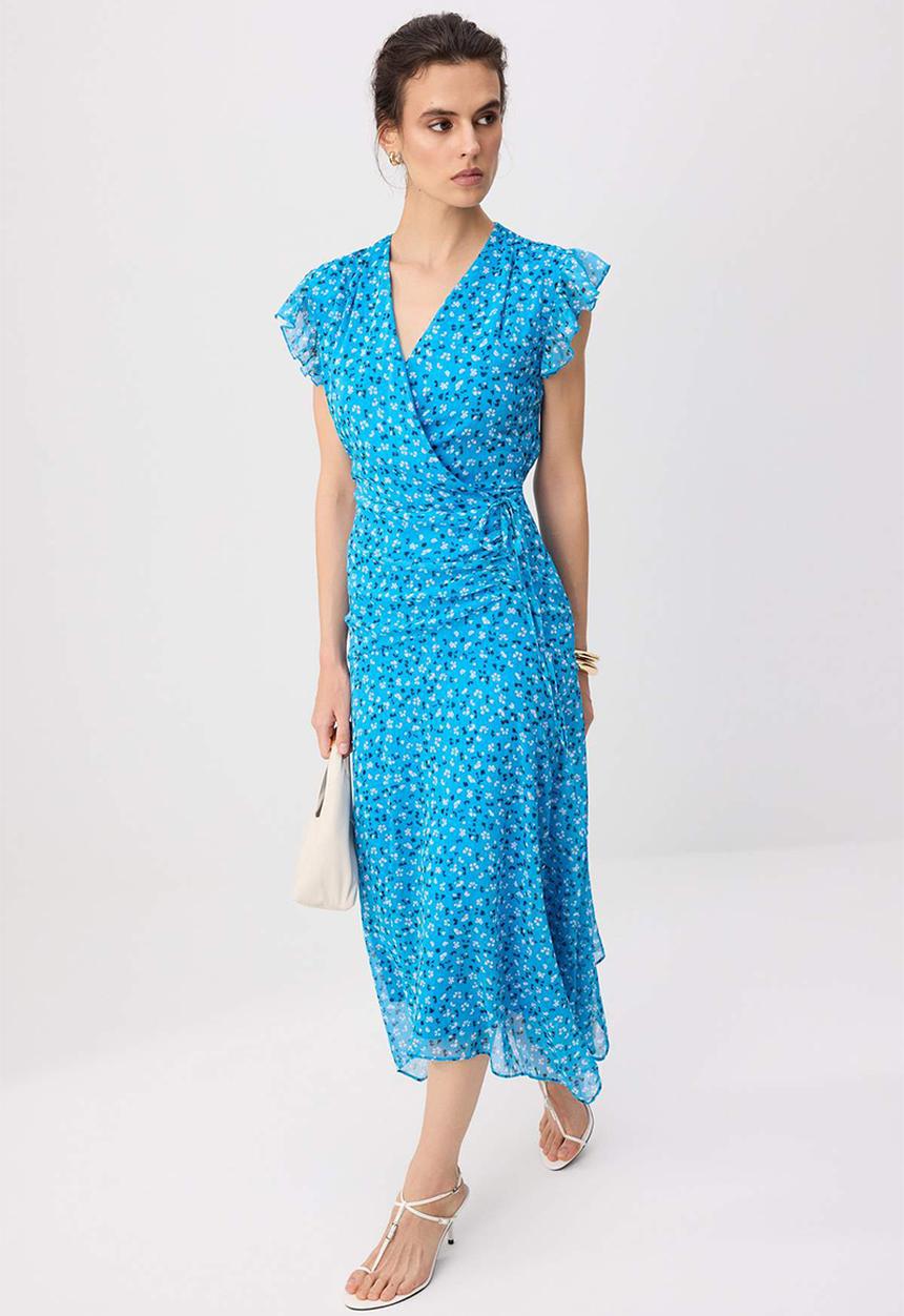Trendyol - Floral Double-Breasted A-Line Maxi Dress - Blue