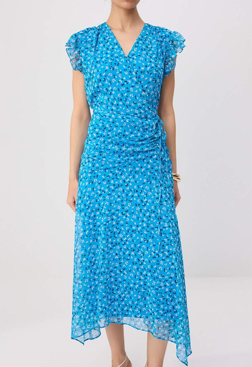 Trendyol - Floral Double-Breasted A-Line Maxi Dress - Blue
