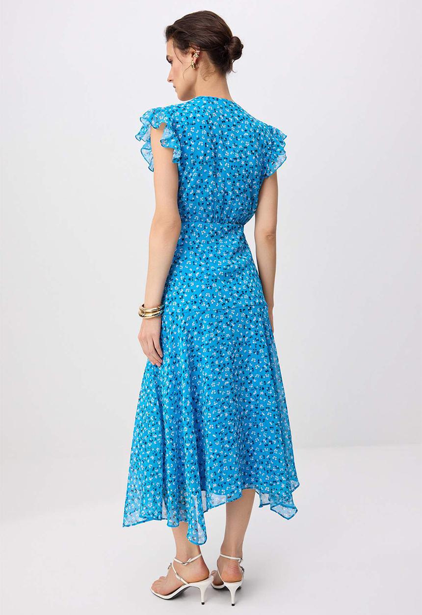 Trendyol - Floral Double-Breasted A-Line Maxi Dress - Blue