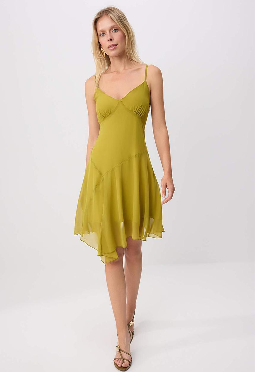 Trendyol - Ruffle Detail A-Line Chiffon Mini Dress - Oil Green