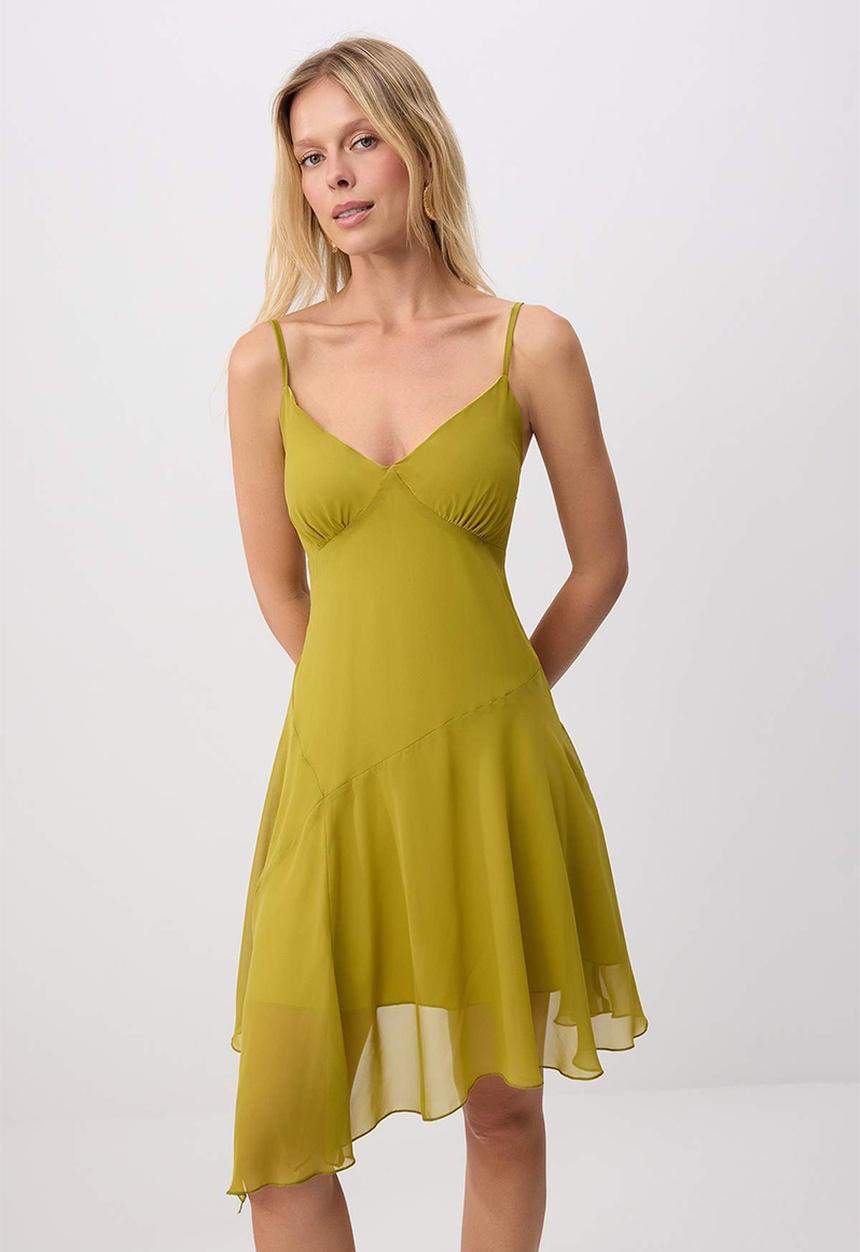 Trendyol - Ruffle Detail A-Line Chiffon Mini Dress - Oil Green