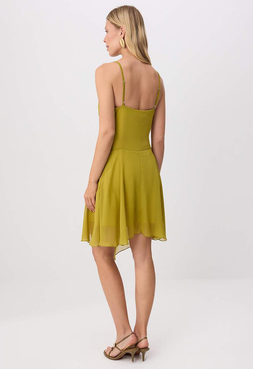 Trendyol - Ruffle Detail A-Line Chiffon Mini Dress - Oil Green