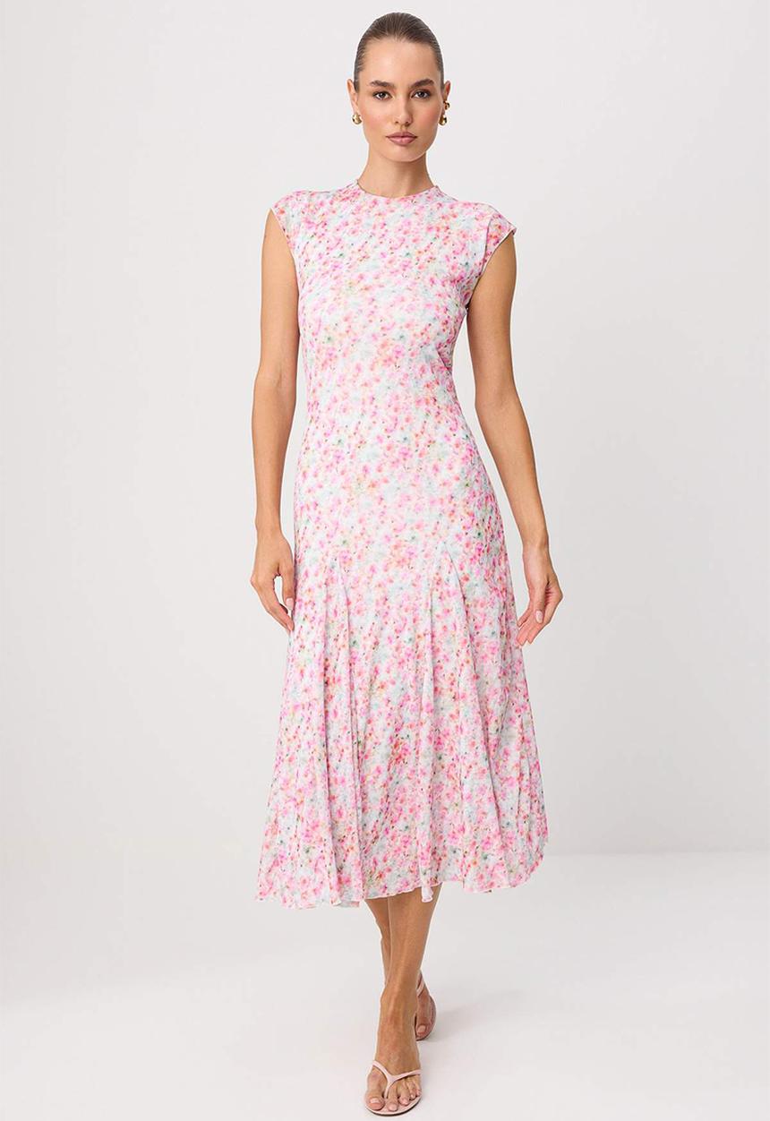 Trendyol - Abstract Floral Print A-Line Maxi Knit Dress - Multicolour