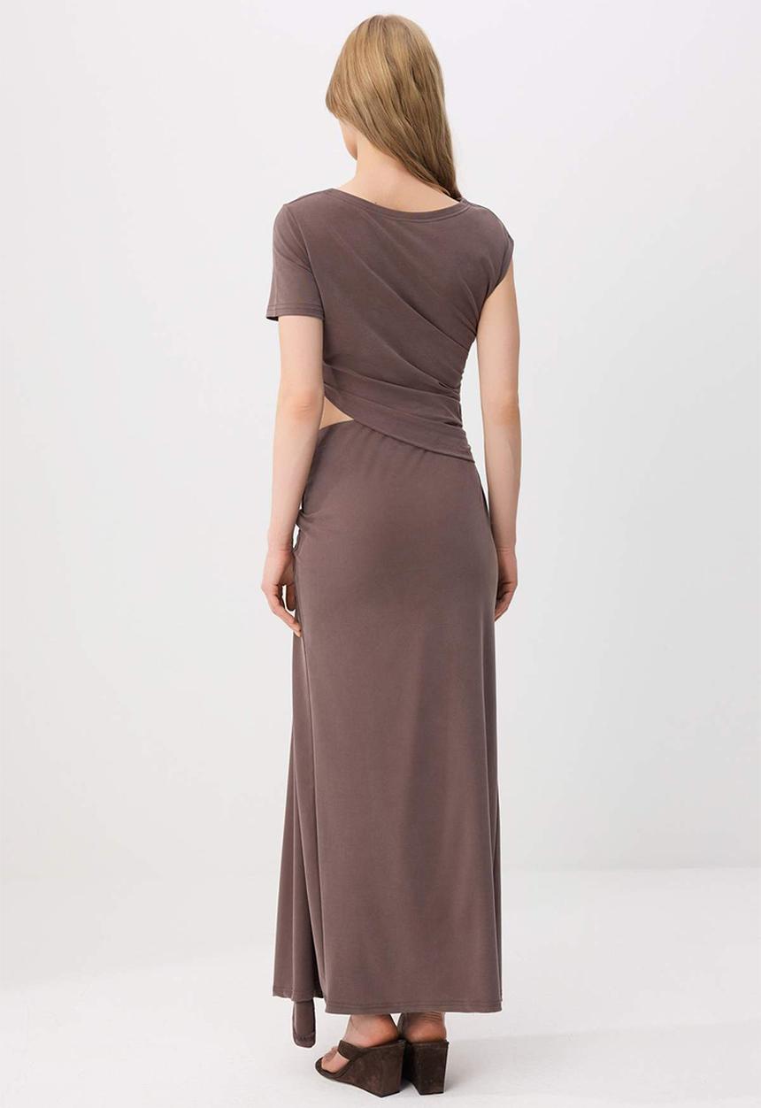 Trendyol - Fitted Window Detail Maxi Modal Knit Dress - Brown