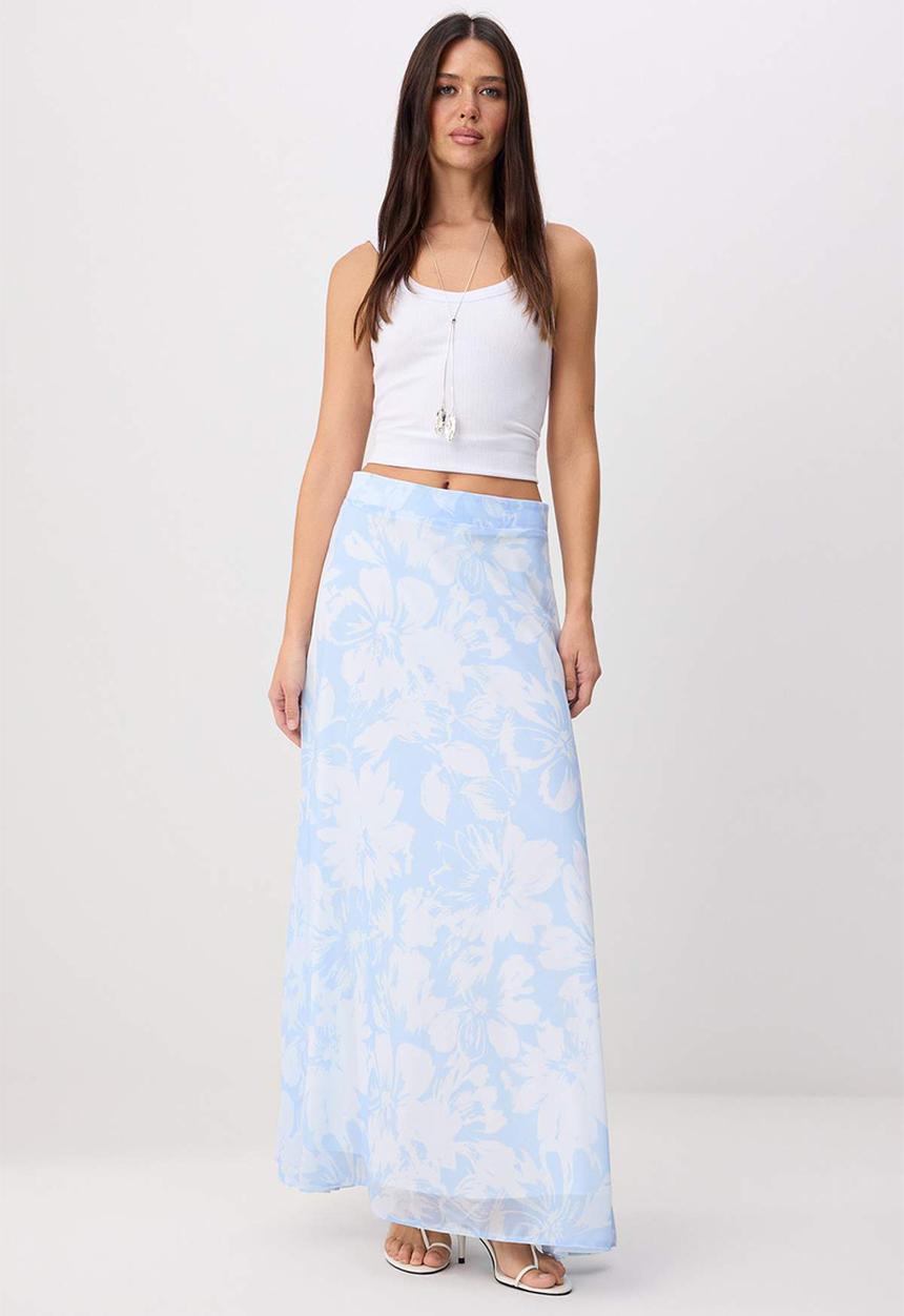 Trendyol - A-Line Flared Chiffon Maxi Skirt - Light Blue