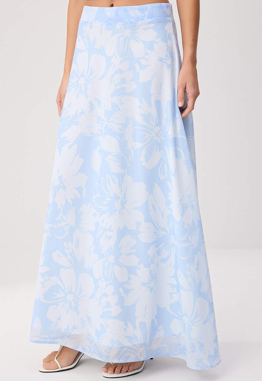 Trendyol - A-Line Flared Chiffon Maxi Skirt - Light Blue