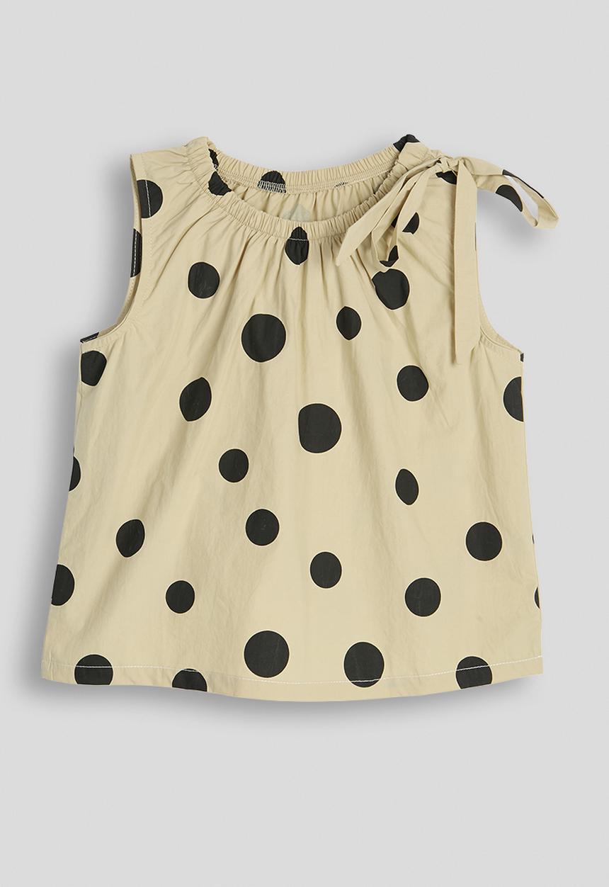 Pop Candy - Macro dot gathered neckline blouse - khaki