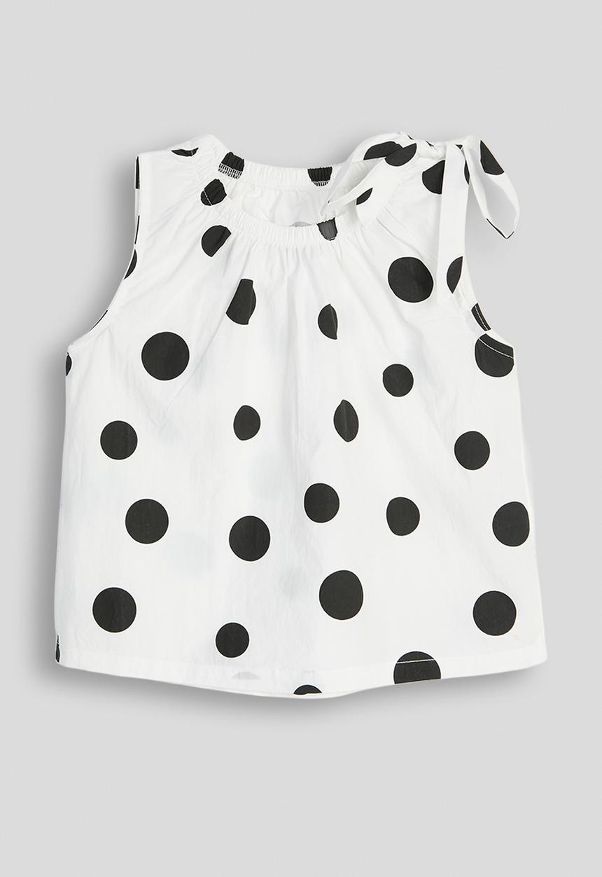 Pop Candy - Macro dot gathered neckline blouse - white