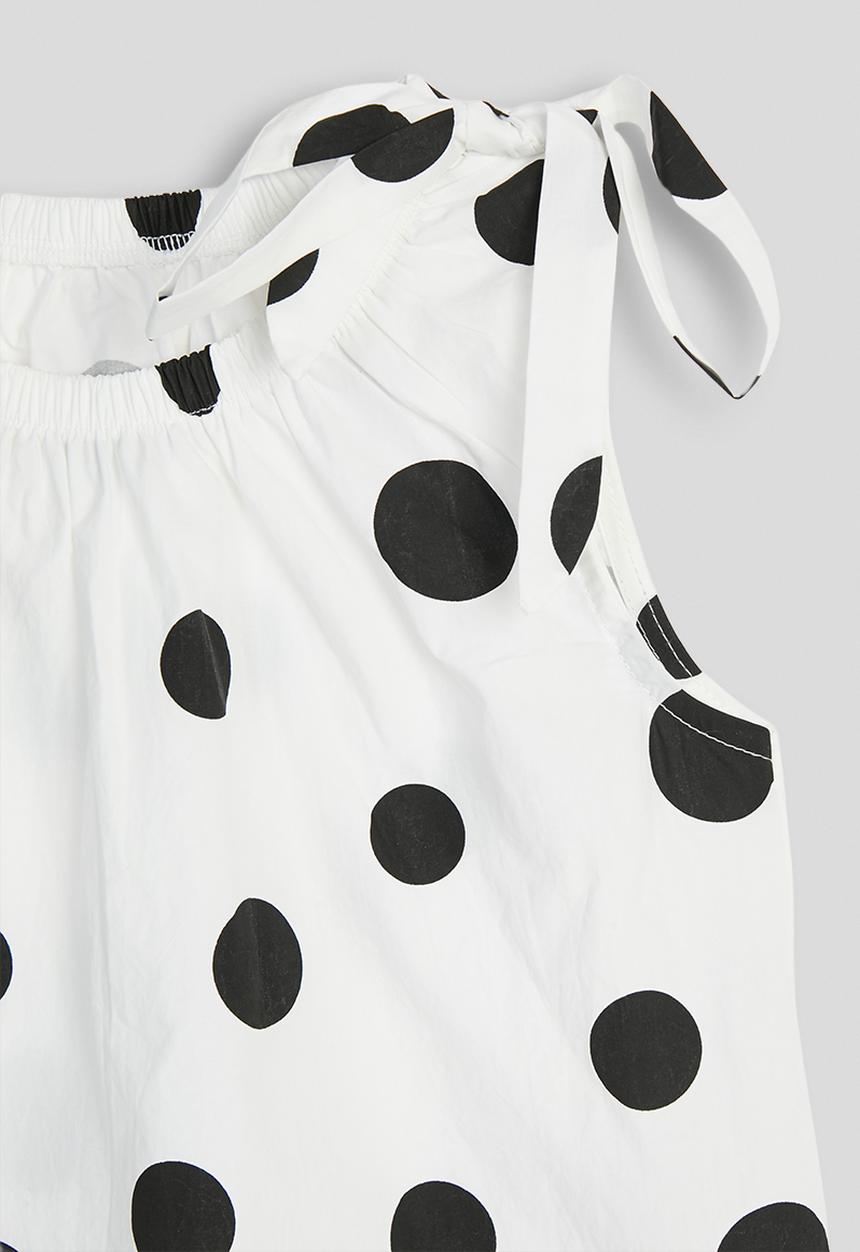 Pop Candy - Macro dot gathered neckline blouse - white