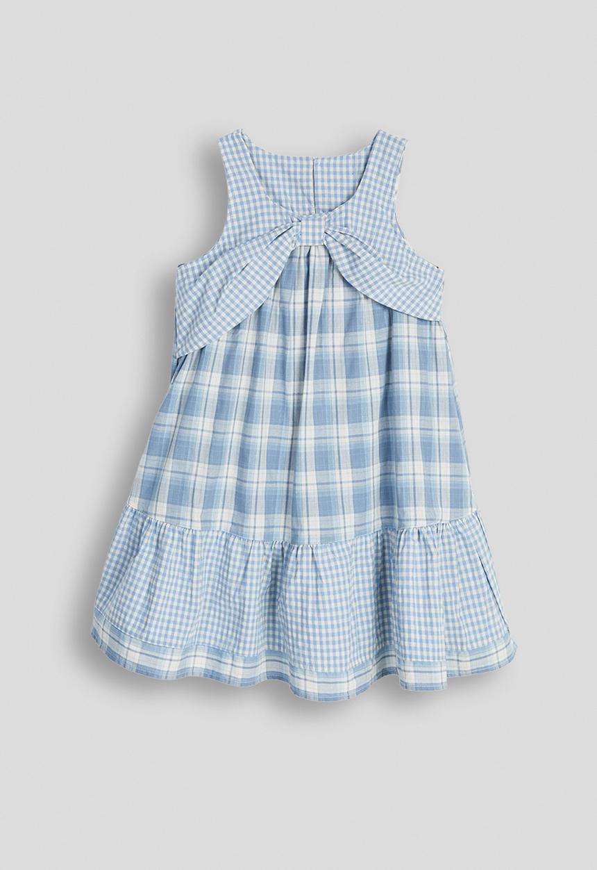 Pop Candy - Plaid brow-front ruffle hem dress - dusty blue