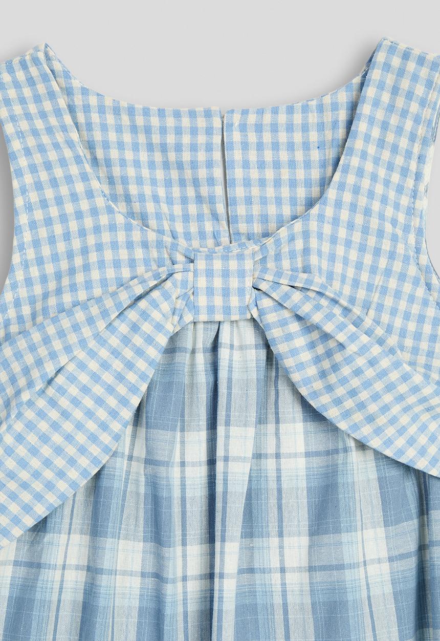 Pop Candy - Plaid brow-front ruffle hem dress - dusty blue