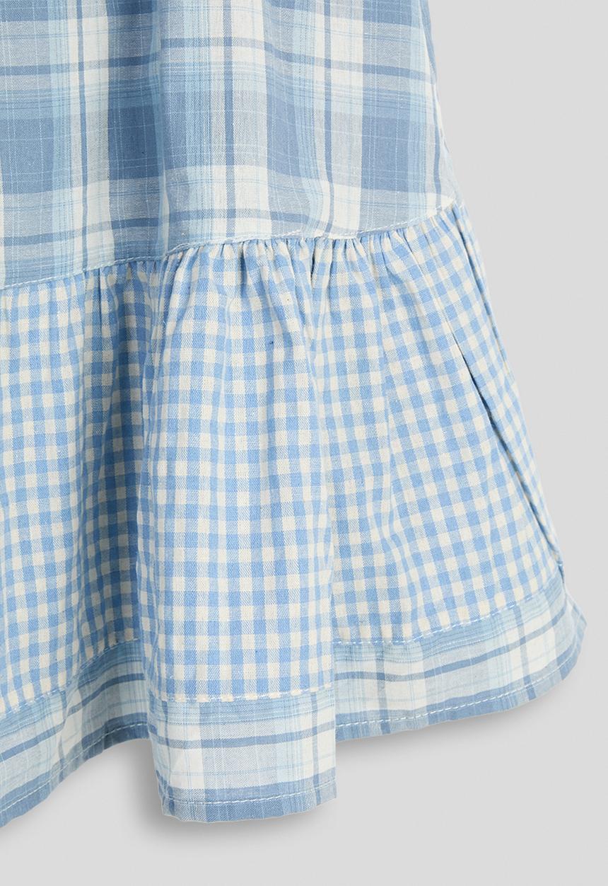 Pop Candy - Plaid brow-front ruffle hem dress - dusty blue