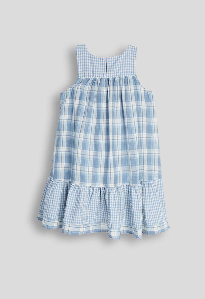 Pop Candy - Plaid brow-front ruffle hem dress - dusty blue