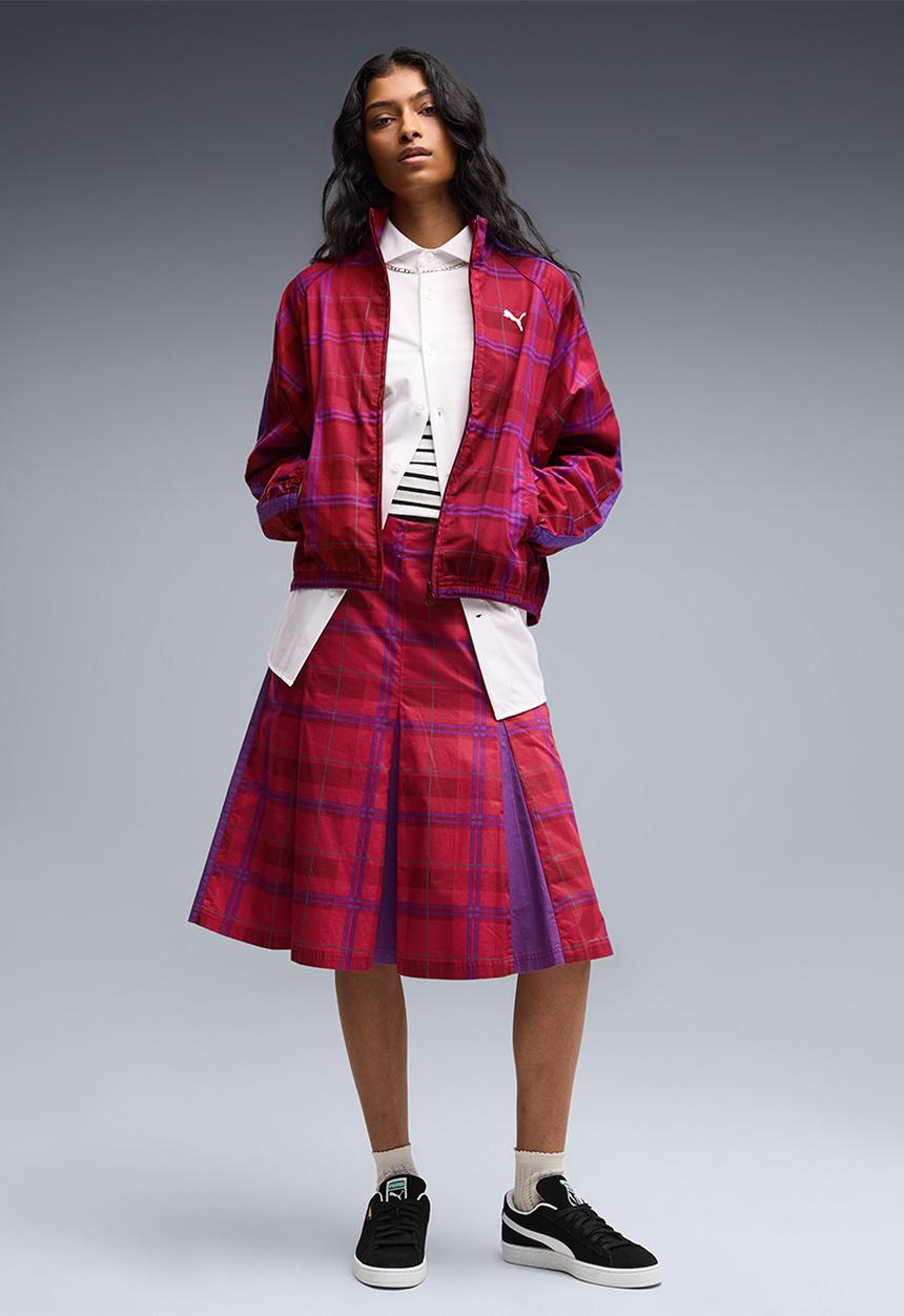 PUMA - T7 Pleated Tartan Woven Midi Skirt - Garnet Glow