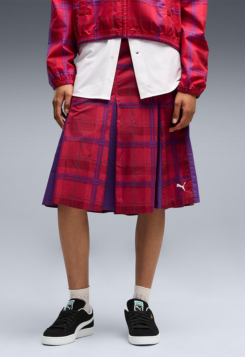 PUMA - T7 Pleated Tartan Woven Midi Skirt - Garnet Glow