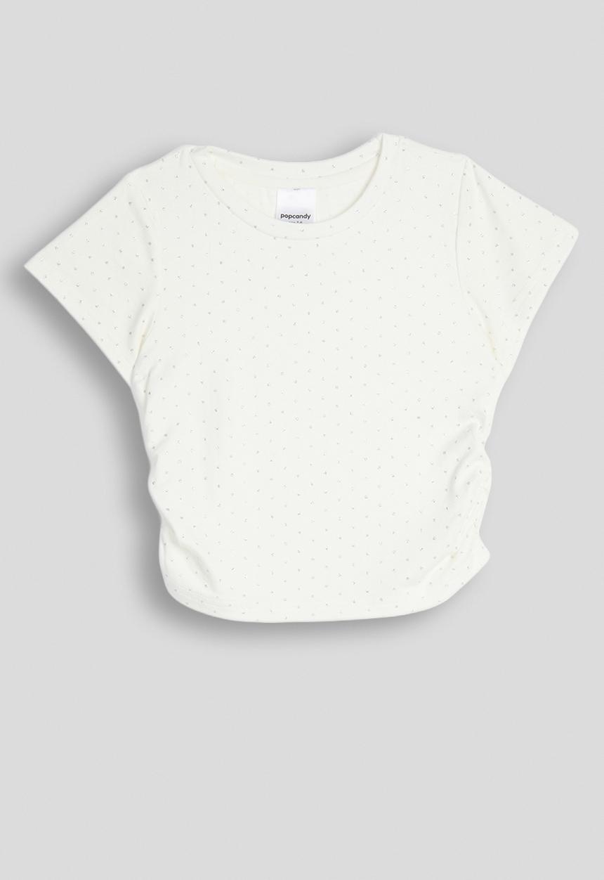 Pop Candy - Micro dot printed side ruched tee - white