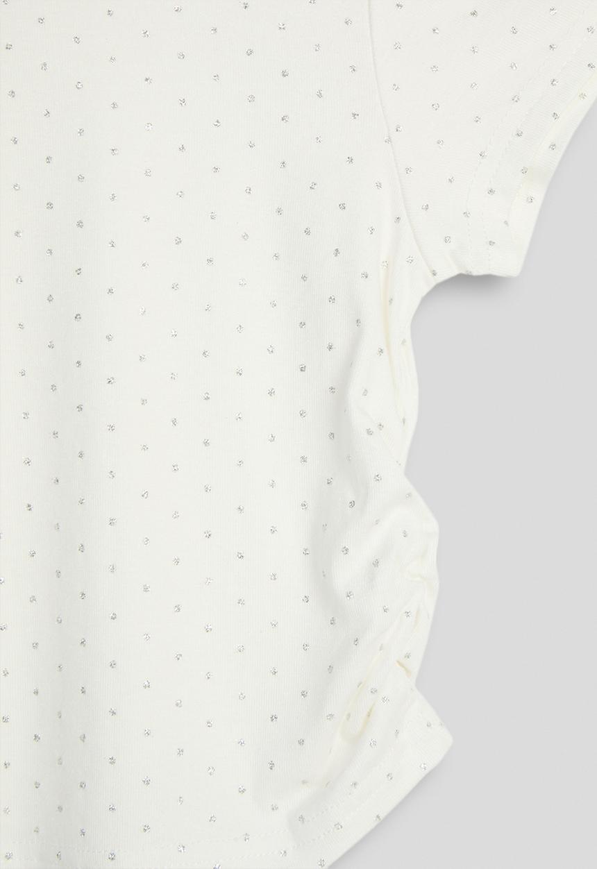 Pop Candy - Micro dot printed side ruched tee - white