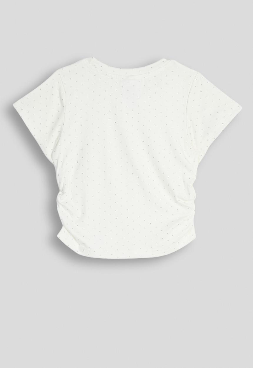Pop Candy - Micro dot printed side ruched tee - white