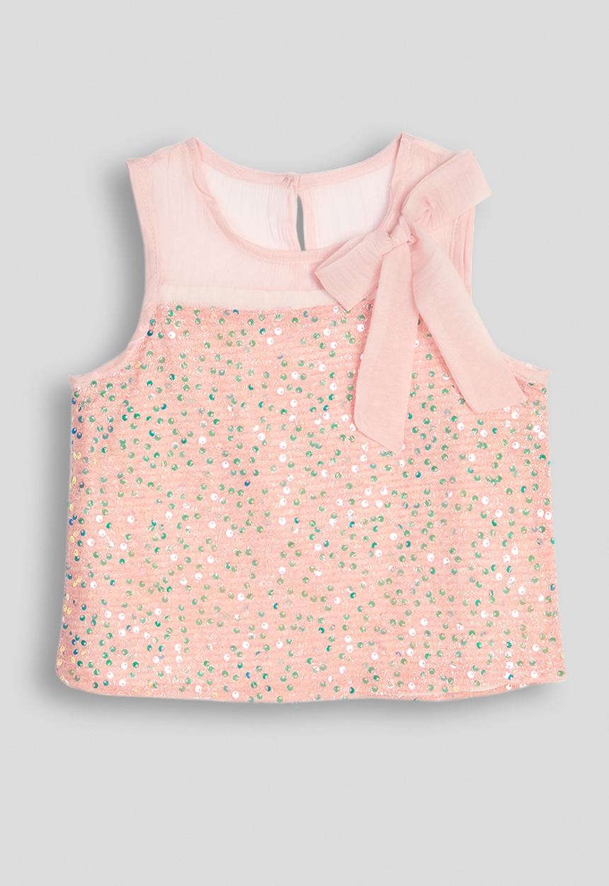 Pop Candy - Sequin & mesh top with bow detail - pink