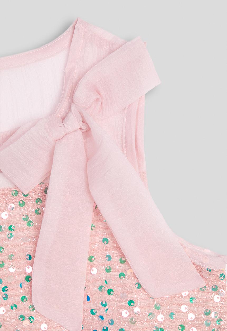 Pop Candy - Sequin & mesh top with bow detail - pink