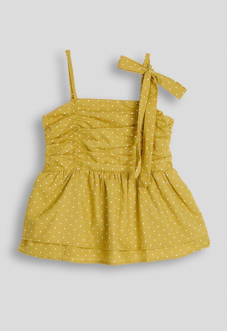 Pop Candy - Polka dot layered peplum cami - mustard