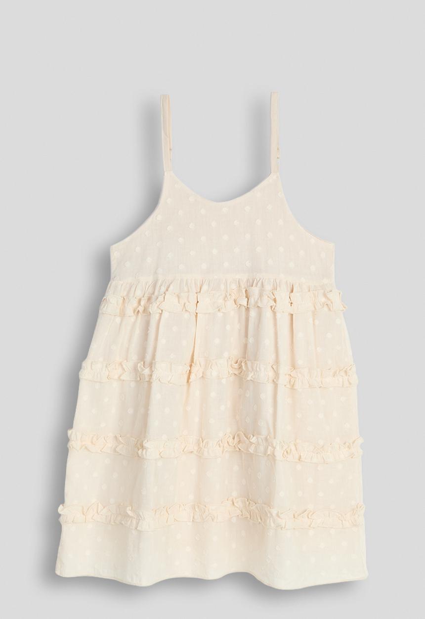 Pop Candy - Polk dot ruffle tier cami dress - oatmeal