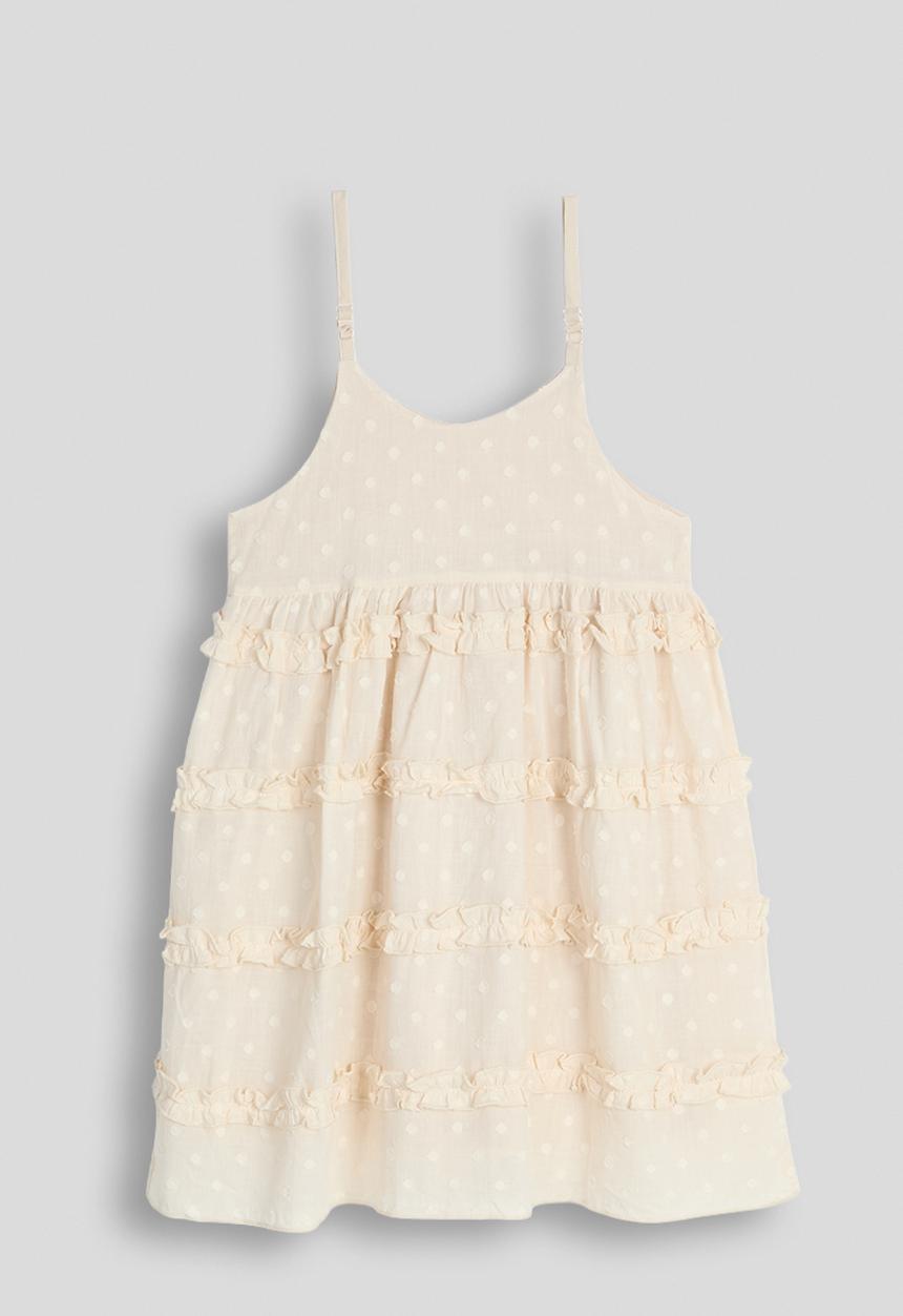 Pop Candy - Polk dot ruffle tier cami dress - oatmeal