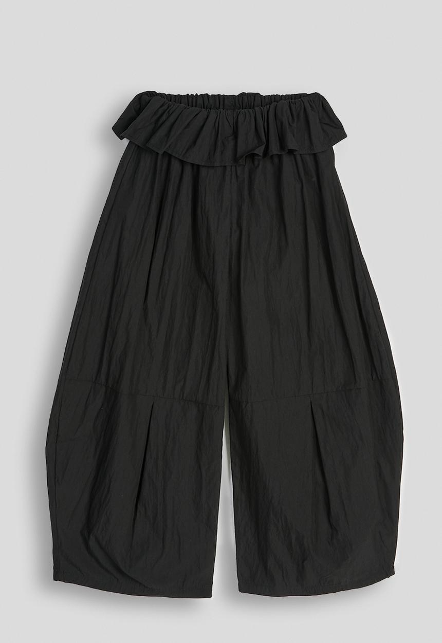 Pop Candy - Pleated barrel wide-leg trousers with waist ruffle - black