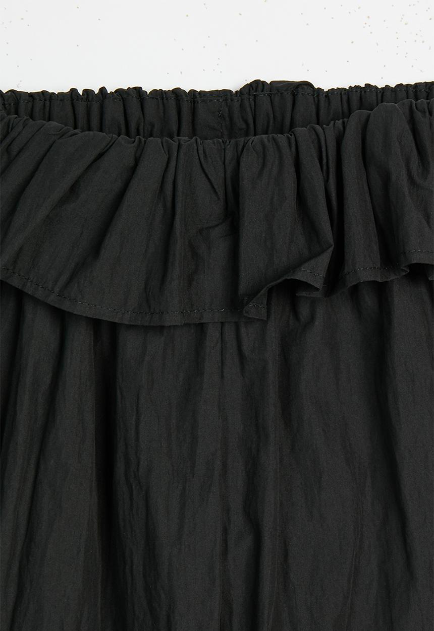 Pop Candy - Pleated barrel wide-leg trousers with waist ruffle - black