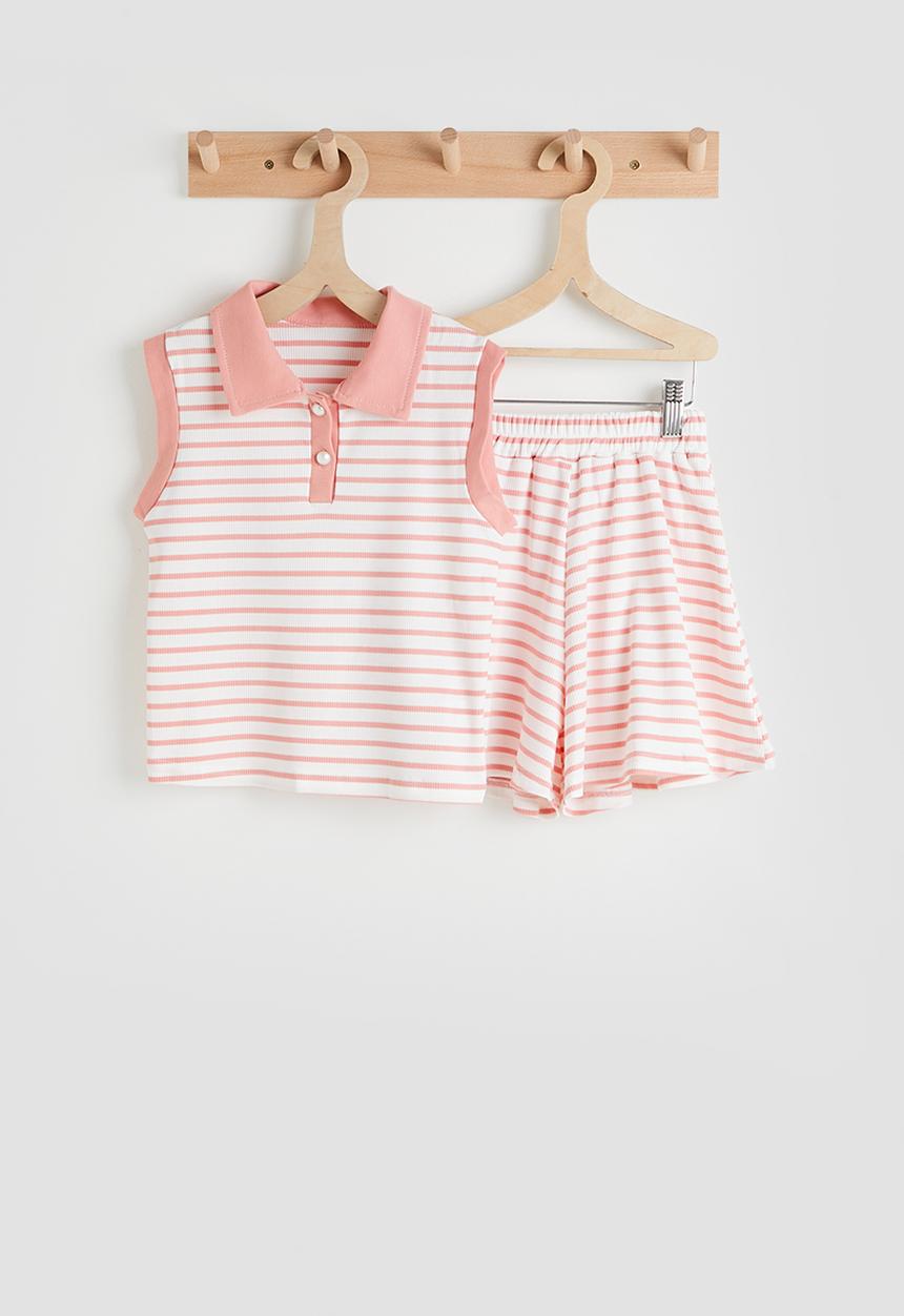 Pop Candy - Sleeveless golf shirt & shorts - pink stripe