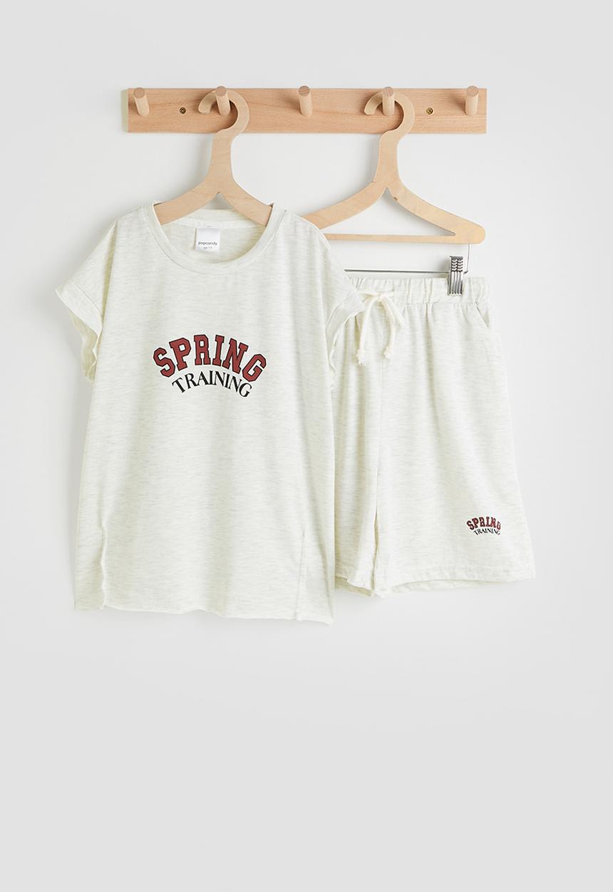 Pop Candy - Slogan dropped shoulder tee & shorts - ivory