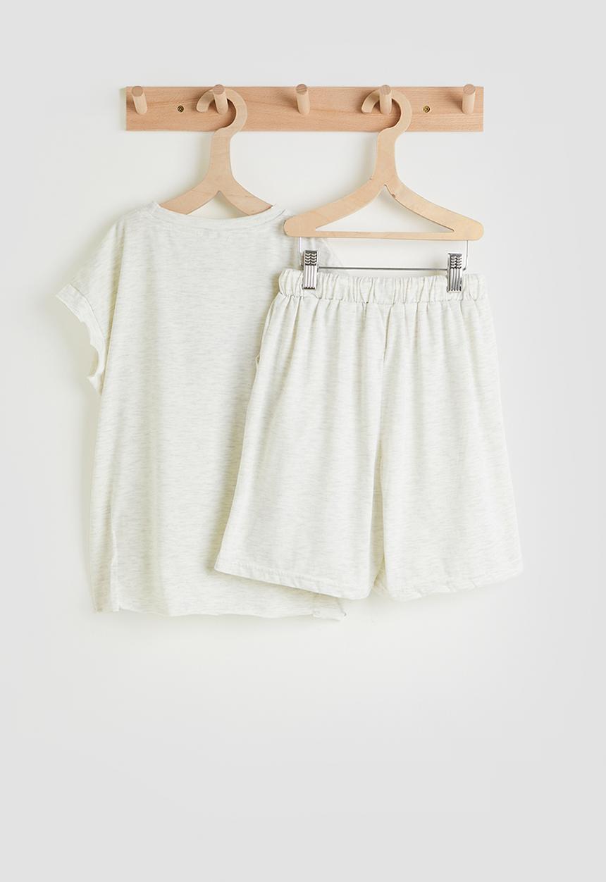 Pop Candy - Slogan dropped shoulder tee & shorts - ivory