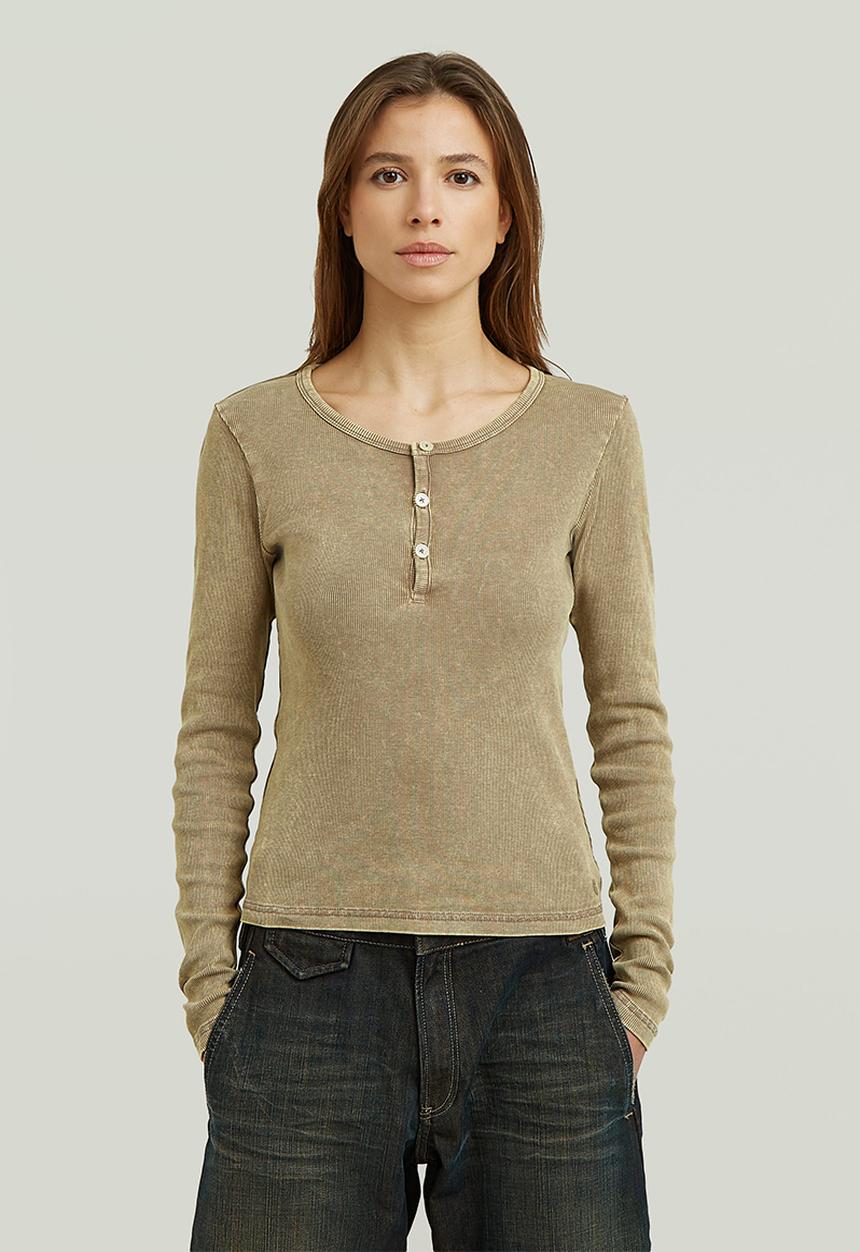 G-STAR - Vintage slim henley t l\s wmn - fossil gd