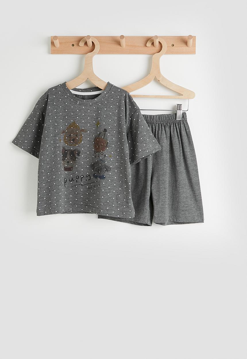 Pop Candy - Polka dot tee with shorts pj set - dark grey