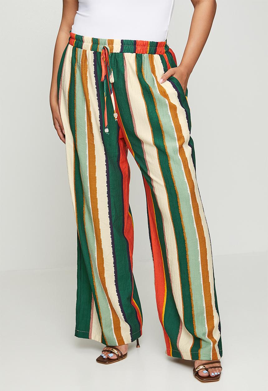Me&B - Plus Striped Straight Leg Pull On Pant - Multicolour
