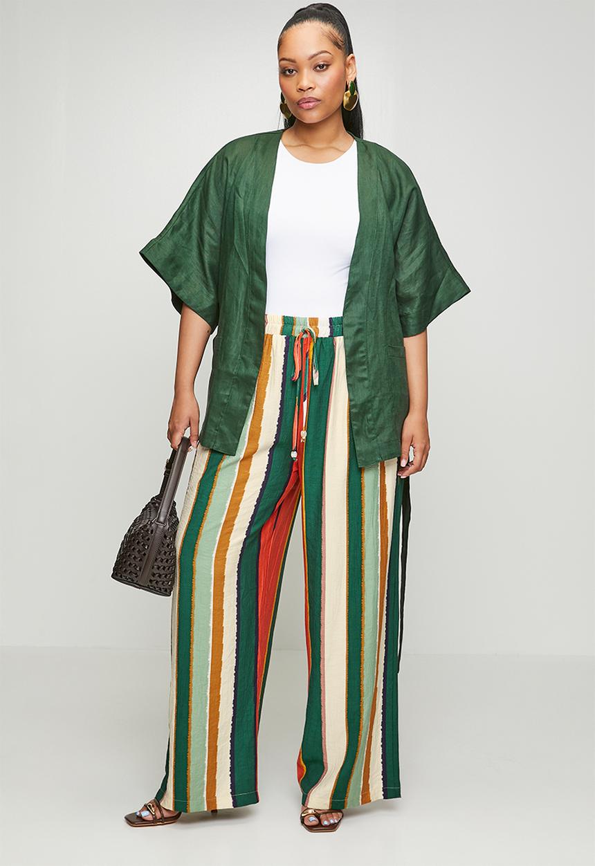 Me&B - Plus Striped Straight Leg Pull On Pant - Multicolour