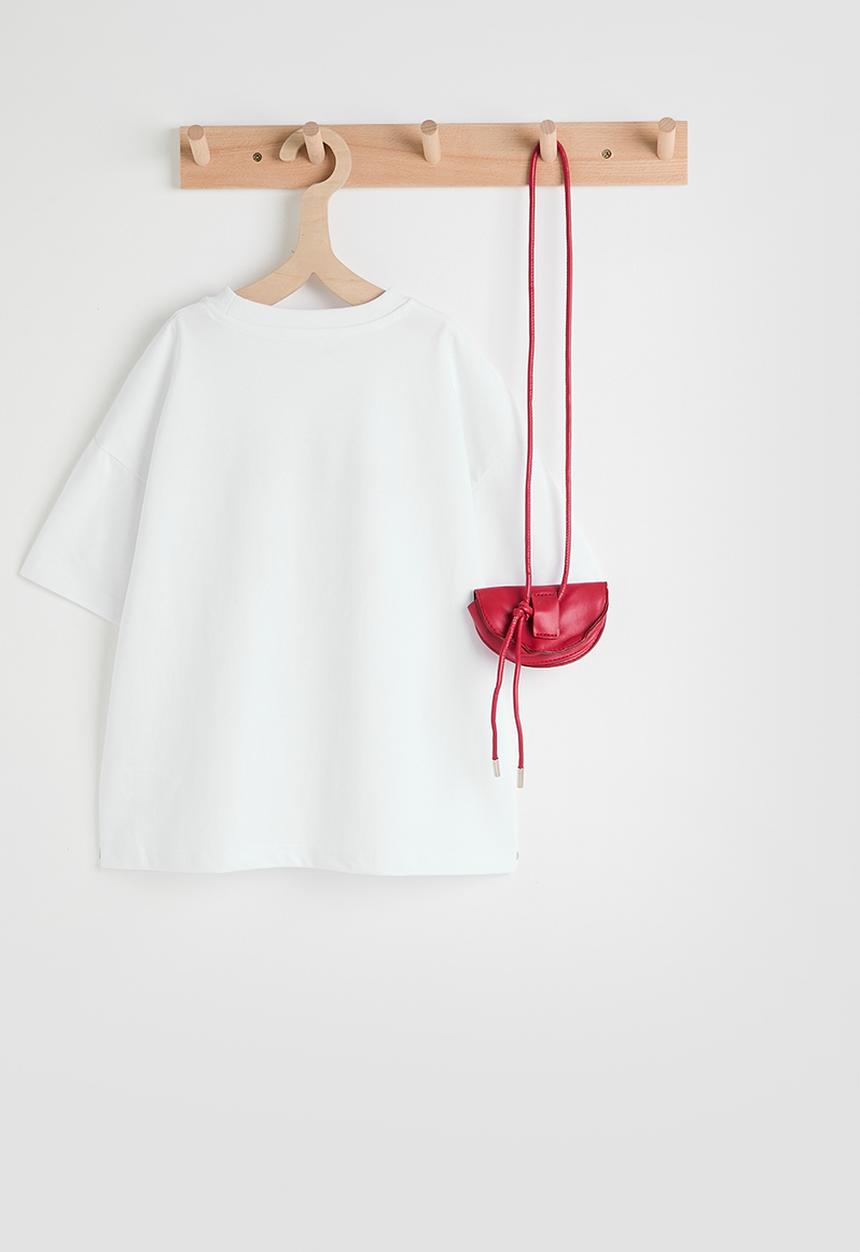 Pop Candy - Slogan crew neck tee with mini pouch - white/red