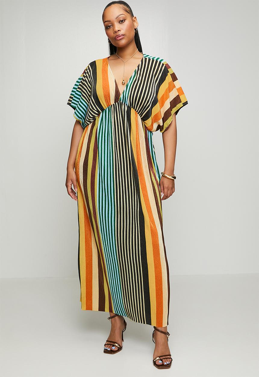 Me&B - Plus Plisse Joy Kaftan Sleeve Dress - Multistripe